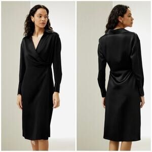 NWT Lilysilk x Ishie Silk Wrap Dress Sz 6 FLAW (Broken Button Cuff)
